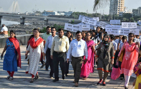 मराठी भाषा गौरव दिनानिमित्त वरळीत काढण्यात आलेली प्रभात फेरी (1)